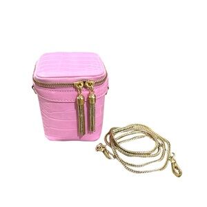 Mini Pink Croc-Embossed Box Bag